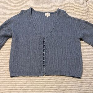 Cyrus Dusty Blue Ribbed V‑Neck Button Cardigan